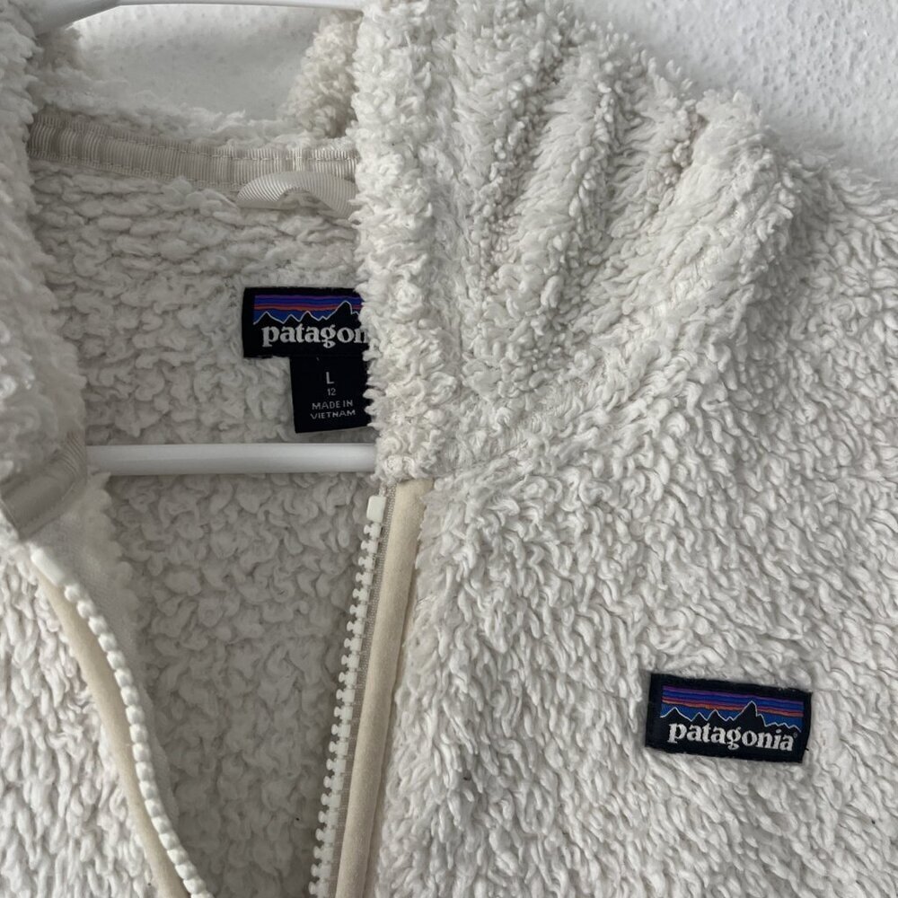 Patagonia Girls Ivory Sherpa Fleece Jacket Full Zip hoody size LARGE - Picture 3 of 7
